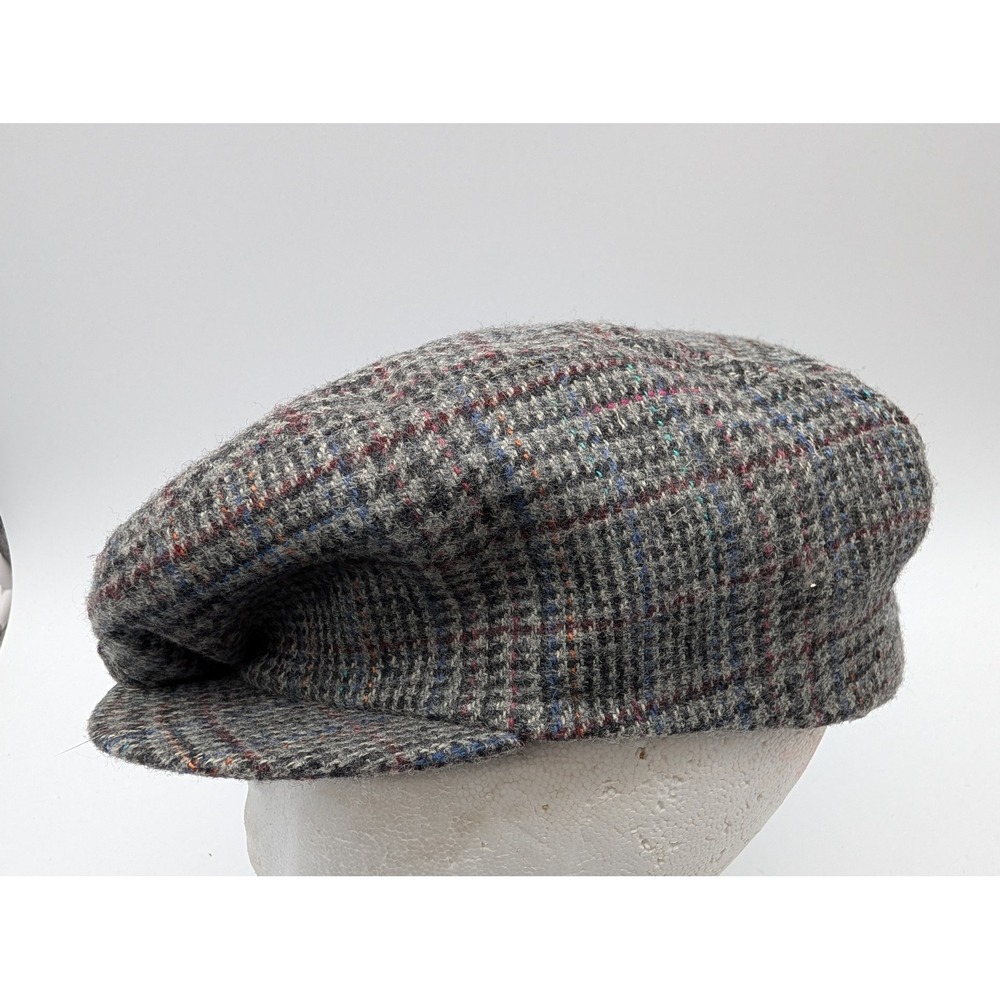 Grey Plaid Wool Blend Flat Cap Newsboy Ivy Hat Multi Color Fleck